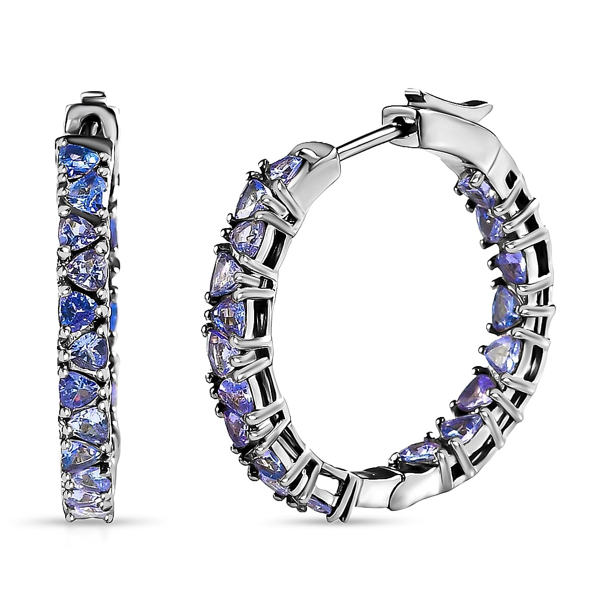 Tanzanite Earrings in Platinum Over Sterling Silver, Inside Out Hoops, Silver Tanzanite Earrings 4.75 ctw