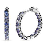 Tanzanite Earrings in Platinum Over Sterling Silver, Inside Out Hoops, Silver Tanzanite Earrings 4.75 ctw