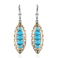 AMERICAN Natural Sleeping Beauty Turquoise Lever Back Earrings in Vermeil Yellow Gold and Platinum Over Sterling Silver 2.65 ctw