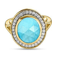 Sleeping Beauty Turquoise and White Zircon 3.80 ctw Ring in Vermeil Yellow Gold Over Sterling Silver (Size 9)