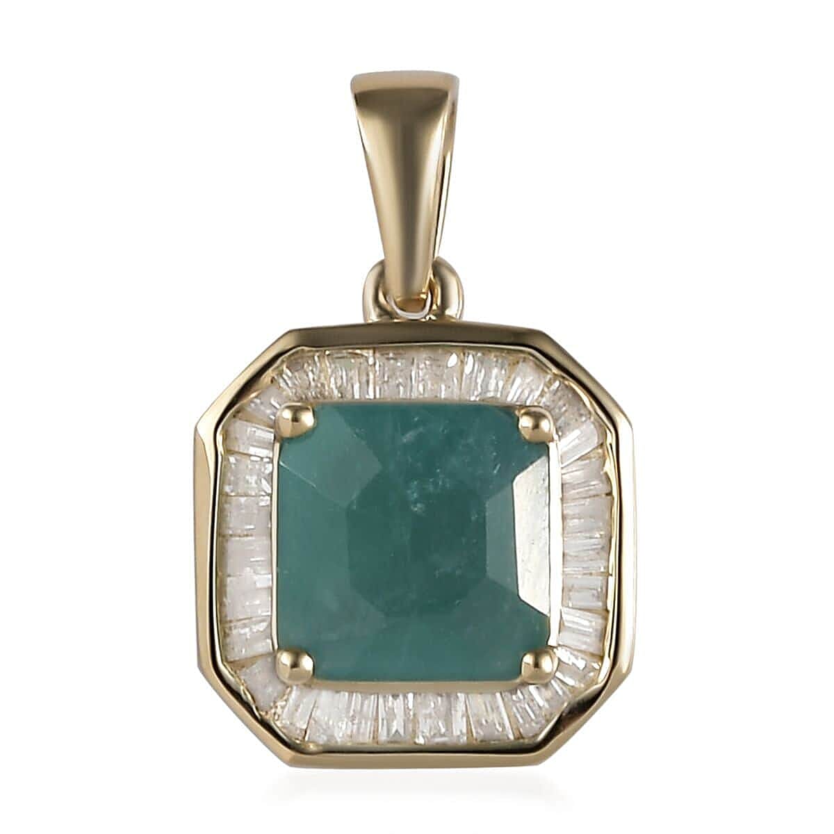 Luxoro Asscher Cut Premium Grandidierite and Diamond 2.00 ctw Halo Pendant in 10K Yellow Gold
