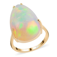 Certified & Appraised ILIANA 18K Yellow Gold AAA Ethiopian Welo Opal Solitaire Ring (Size 7.0) 3.75 Grams 16.35 ctw