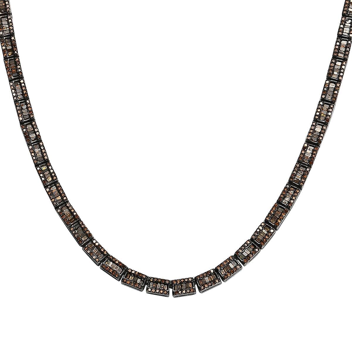 D'Joy Red Diamond (IR) 3 Row Tennis Necklace (16 Inches) in Platinum Over Sterling Silver 3.85 ctw