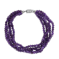 Amethyst Beaded Multi Strand Bracelet in Platinum Over Sterling Silver (7.25 In) 49.40 ctw
