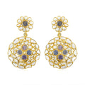 Polki Diamond and Tanzanite Round Flower Earrings in 14K Yellow Gold Over Sterling Silver 5.30 ctw - Sticky add to cart bar