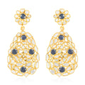 Polki Diamond and Blue Sapphire Oval Flower Earrings in 14K Yellow Gold Over Sterling Silver 7.50 ctw - Sticky add to cart bar
