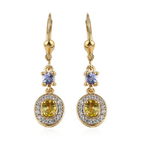 AAA Natural Tanzanian Canary Tourmaline and Multi Gemstone Lever Back Earrings in Vermeil Yellow Gold Over Sterling Silver 1.35 ctw