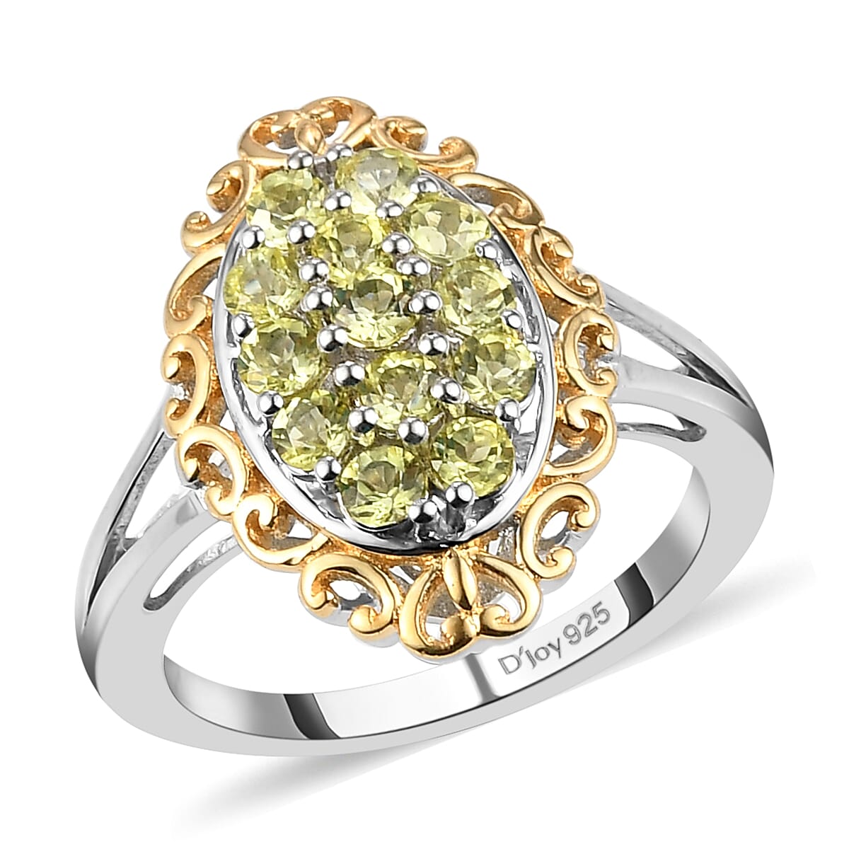 AAA Natural Tanzanian Canary Tourmaline Ring in Vermeil Yellow Gold and Platinum Over Sterling Silver (Size 10.0) 0.85 ctw