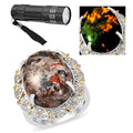 Natural Yooperlite, White Zircon Halo Ring in Vermeil YG and Platinum Over Sterling Silver (Size 9.0) with Free UV Flash Light 17.50 ctw - Sticky add to cart bar
