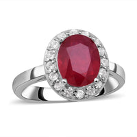 Treated Ruby and White Zircon 4.34 ctw Ring in Platinum Over Sterling Silver (Size 10)