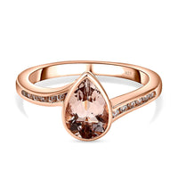 Morganite and White Zircon 1.32 ctw Ring in Vermeil RG Over Sterling Silver (Size 11.5)