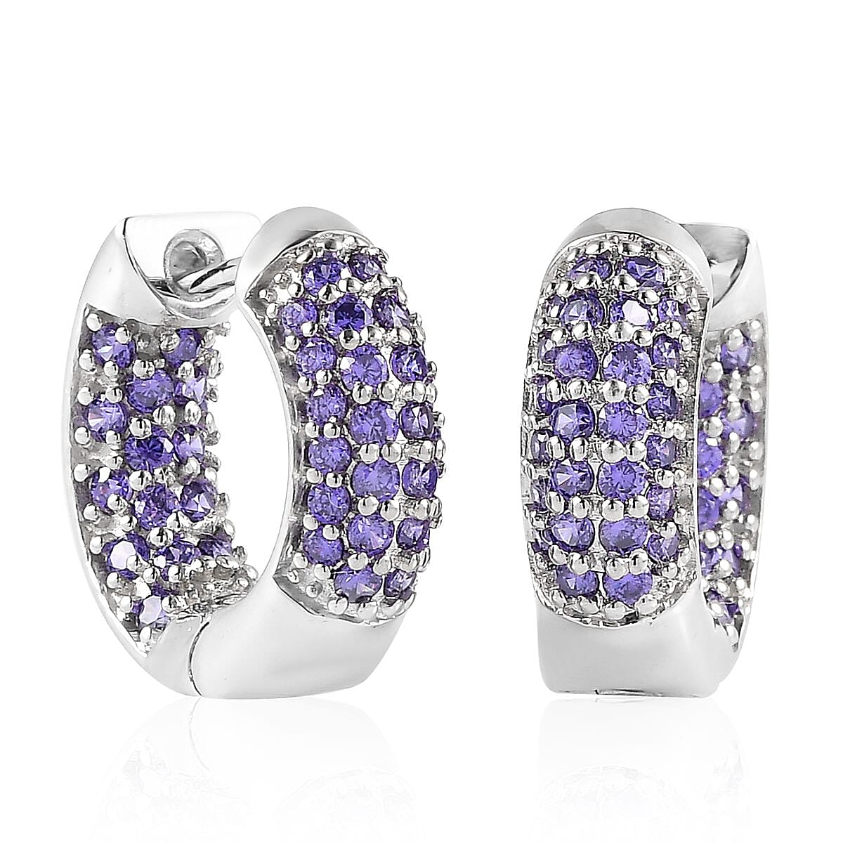 KARIS Simulated Purple Diamond Hoop Earrings in Platinum Bond 3.25 ctw