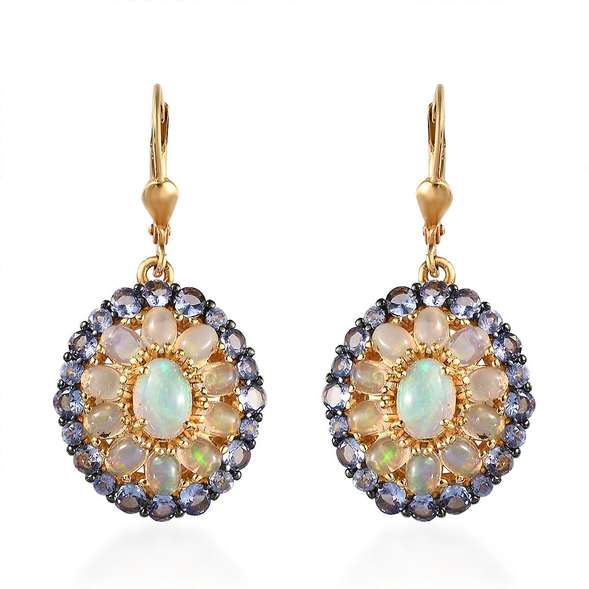 Premium Ethiopian Welo Opal, Jalisco Fire Opal Double Halo Earrings in Vermeil Yellow Gold Over Sterling Silver 5.15 ctw