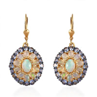 Premium Ethiopian Welo Opal, Jalisco Fire Opal Double Halo Earrings in Vermeil Yellow Gold Over Sterling Silver 5.15 ctw