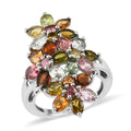 Multi-Tourmaline Elongated Ring in Platinum Over Sterling Silver (Size 10.0) 3.35 ctw - Sticky add to cart bar