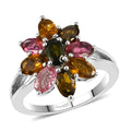 Multi-Tourmaline Floral Ring in Platinum Over Sterling Silver (Size 10.0) 2.15 ctw - Sticky add to cart bar