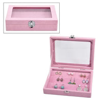 Pink Velvet Earring Box with Glass Window (7.9"x5.9"x1.8")