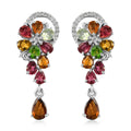Multi-Tourmaline and White Zircon Drop Earrings in Platinum Over Sterling Silver 3.40 ctw - Sticky add to cart bar