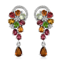 Multi-Tourmaline and White Zircon Drop Earrings in Platinum Over Sterling Silver 3.40 ctw