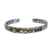 Multi-Tourmaline and White Zircon Cuff Bracelet in Platinum Over Sterling Silver (7.25 In) 4.50 ctw