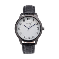 STRADA Japanese Movement Watch with Black Crocodile Embossed Faux Leather Strap (38mm)