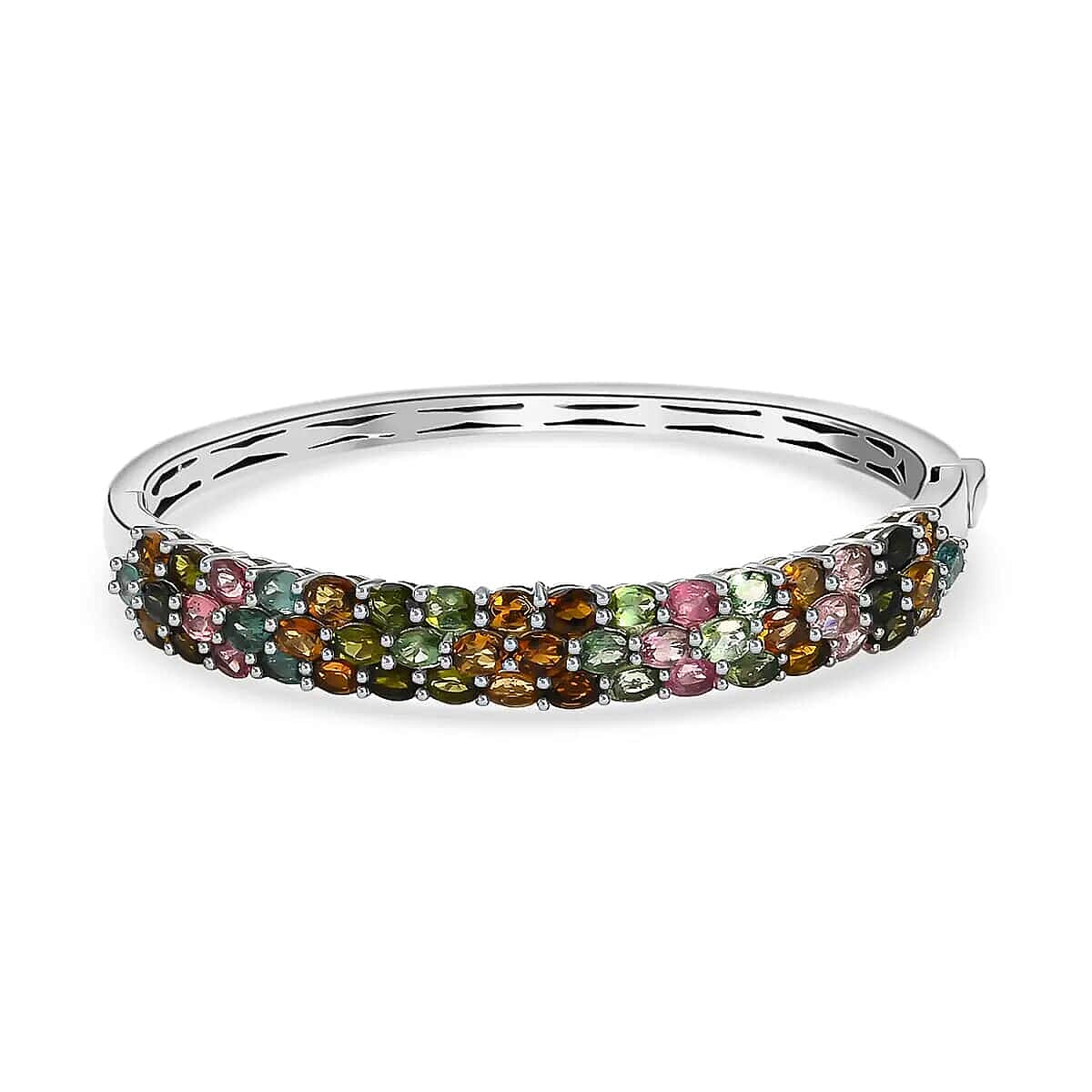 Multi-Tourmaline Bangle Bracelet in Platinum Over Sterling Silver (8.00 In) 19.65 Grams 8.15 ctw