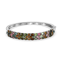 Multi-Tourmaline Bangle Bracelet in Platinum Over Sterling Silver (8.00 In) 19.65 Grams 8.15 ctw