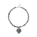 Multi Color Amazonite Floral Pendant on Beaded Necklace 18-20 Inches in Black Oxidized Silvertone 350.00 ctw - Sticky add to cart bar