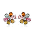 Multi-Tourmaline and Natural White Zircon Floral Stud Earrings in Platinum Over Sterling Silver 1.65 ctw - Sticky add to cart bar