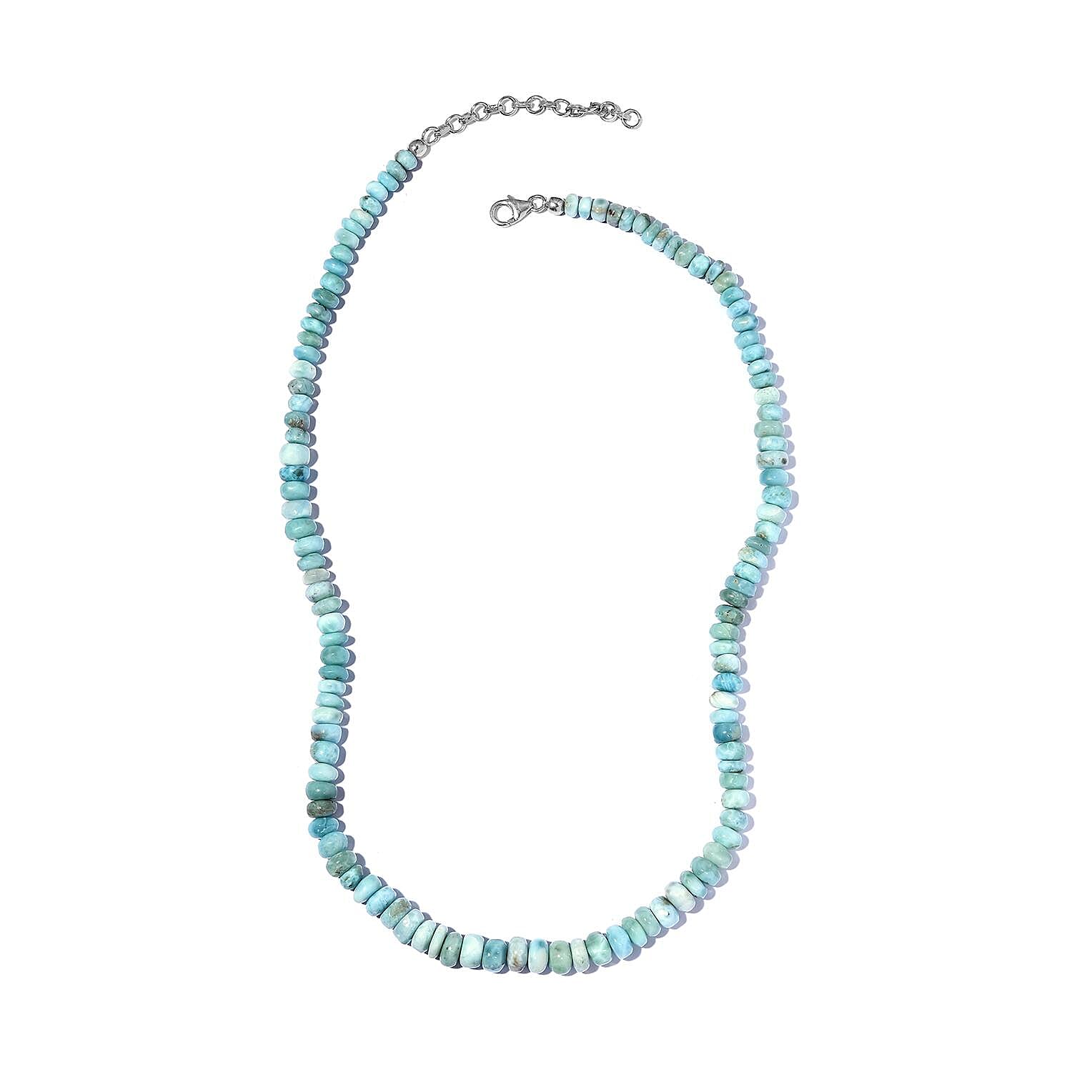 Larimar Beaded Necklace 18-20 Inches in Rhodium Over Sterling Silver 148.85 ctw
