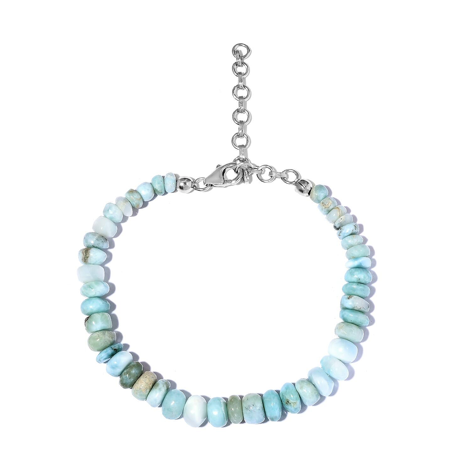Larimar Beaded Bracelet in Rhodium Over Sterling Silver (7.25-9.25In) 50.25 ctw