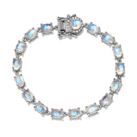 Kuisa Rainbow Moonstone, Natural White Zircon Bracelet in Platinum Over Sterling Silver (6.50 In) (8.55 g) 18.40 ctw