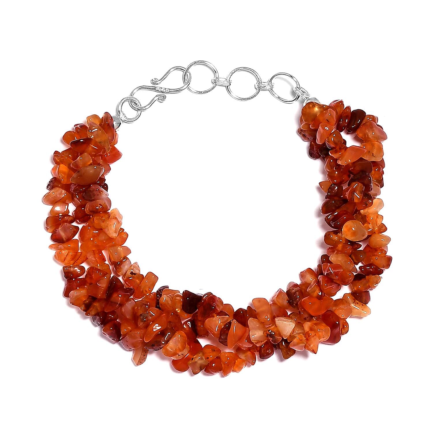 Carnelian Chips Multi Strand Bracelet in Platinum Over Sterling Silver (7.25 In) 128.75 ctw