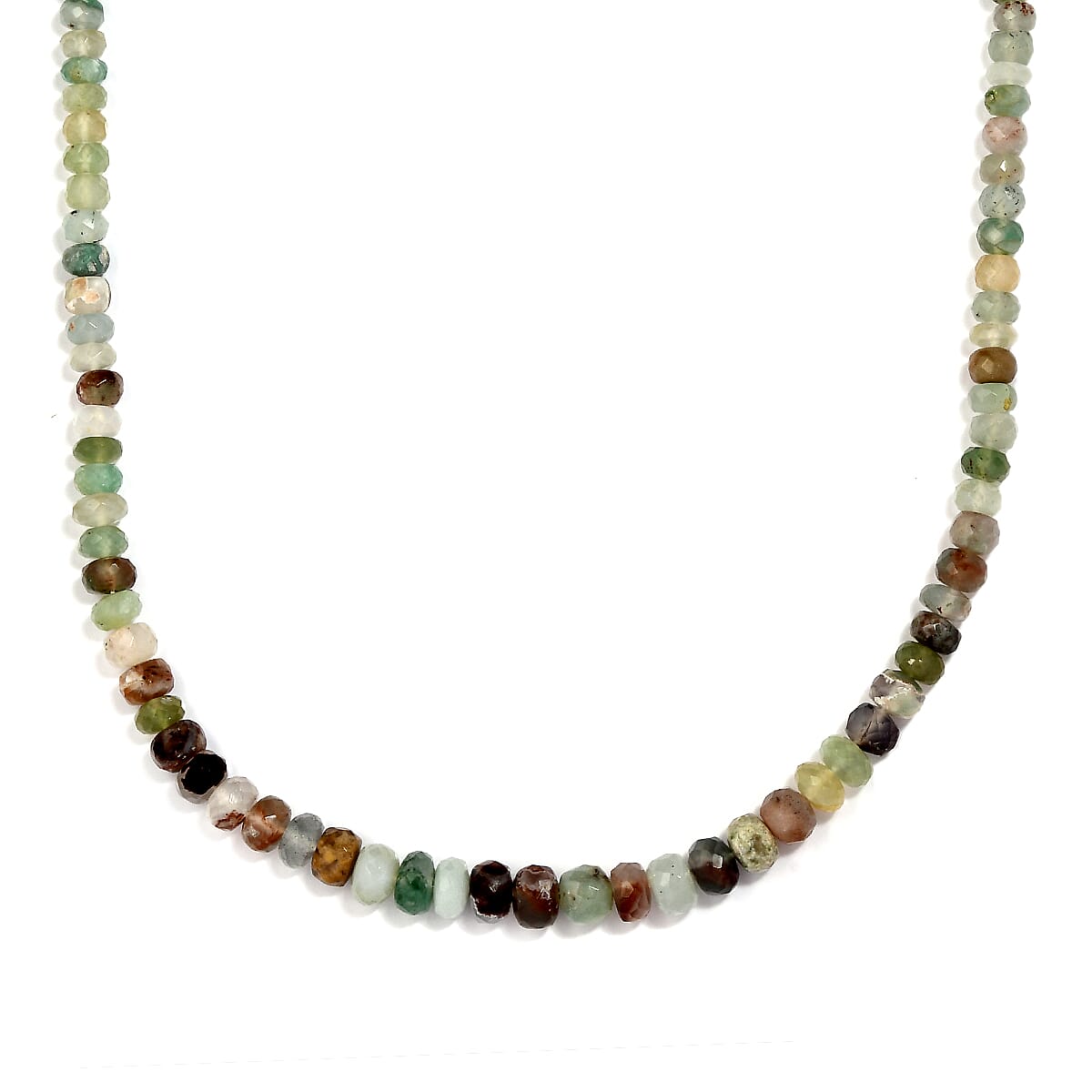 Natural Zimbaprase Beaded Necklace 20 Inches in Sterling Silver 95.20 ctw