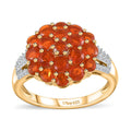 Crimson Fire Opal and Natural White Zircon Floral Ring in Vermeil Yellow Gold Over Sterling Silver 1.50 ctw - Sticky add to cart bar