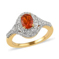 Mexican Fire Opal and Natural White Zircon Cocktail Ring in Vermeil Yellow Gold Over Sterling Silver 1.25 ctw - Sticky add to cart bar