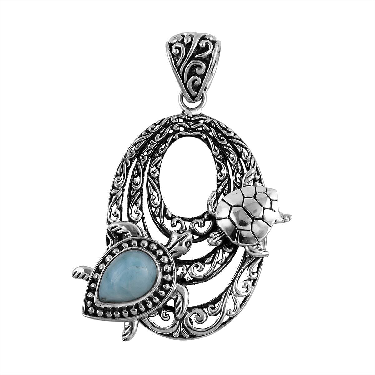 Bali Legacy Larimar 2.25 ctw Turtle Pendant in Sterling Silver