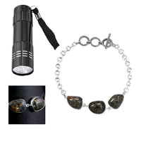 Artisan Crafted Natural Yooperlite Toggle Clasp Bracelet in Sterling Silver (6.50-8.0In) 22.25 ctw with Free UV Flash Light