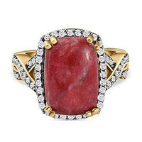 Norwegian Thulite and White Zircon  8.95 ctw Ring in 14K YG Over Sterling Silver (Size 10)