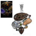 Artisan Crafted Natural Yooperlite and Multi Gemstone Fancy Pendant in Sterling Silver 14.75 ctw with Free UV Flash Light - Sticky add to cart bar