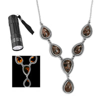 Artisan Crafted Natural Yooperlite Fancy Necklace 18 Inches in Sterling Silver 12.65 ctw with Free UV Flash Light