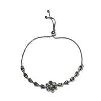 AAA Bohemian Moldavite and White Zircon 4.35 ctw Bolo Bracelet in Platinum Over Sterling Silver