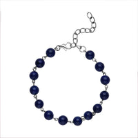 Lapis Lazuli Beaded Anklet 8-11 Inches in Silvertone 48.00 ctw