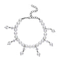 White Shell Pearl and White Glass Beaded Anklet or Bracelet 8-11 Inches in Silvertone - Sticky add to cart bar