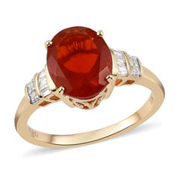 Luxoro 10K Yellow Gold Premium Crimson Fire Opal, Diamond (G-H, I3) Ring (Size 10.0) 1.85 ctw