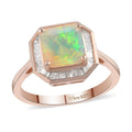 Asscher Cut Premium Ethiopian Welo Opal and Diamond Ring in Vermeil Rose Gold Over Sterling Silver 1.65 ctw - Sticky add to cart bar