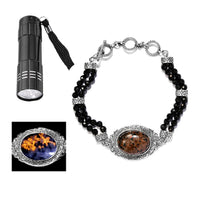 Artisan Crafted Natural Yooperlite and Thai Black Spinel Bracelet in Sterling Silver (7.25 In) 44.30 ctw with Free UV Flash Light
