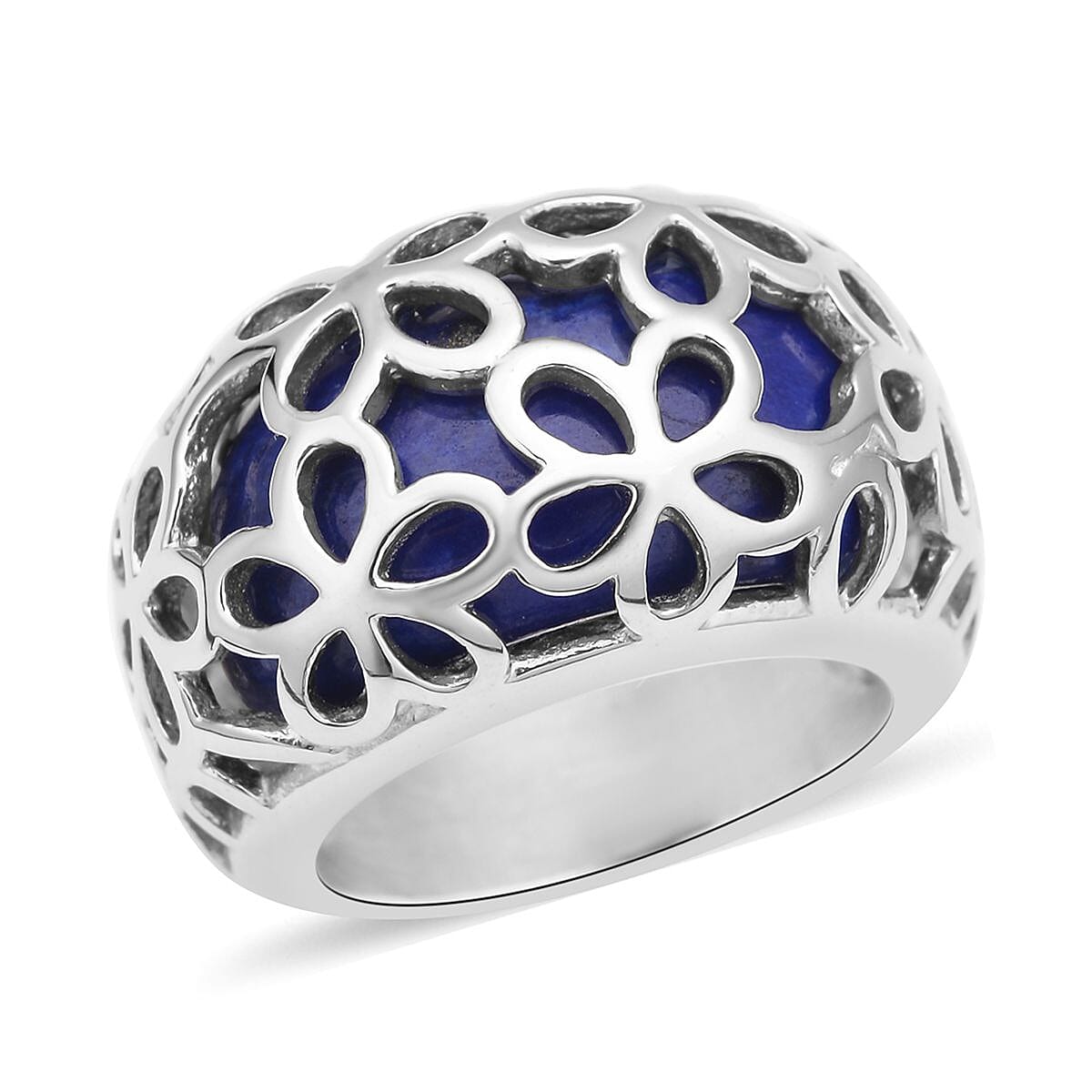 Lapis Lazuli Floral Dome Ring in Stainless Steel 15.00 ctw