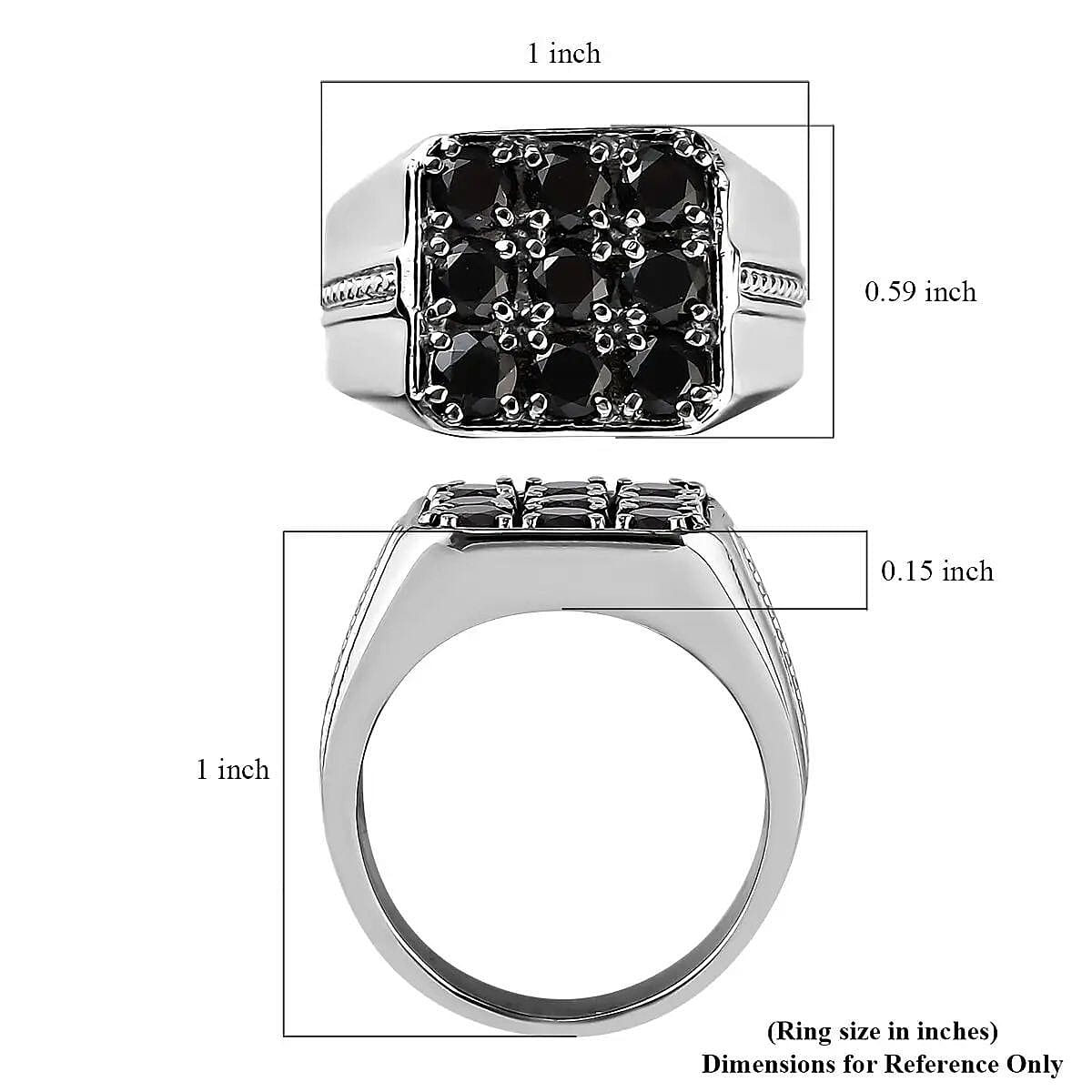 Thai Black Spinel Men's Ring in Stainless Steel 1.90 ctw