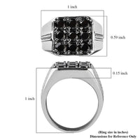 Thai Black Spinel Men's Ring in Stainless Steel 1.90 ctw